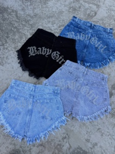 Pantalones Cortos de Mezclilla de Cintura Alta con Letras de Diamantes de Imitación para Mujer, con Bajo Deshilachado y Efecto Desgastado, Estilo Booty Shorts Y - ¡Venta Caliente! - Product Image 5