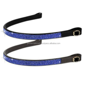 Luxe 5 rangées de cristaux clairs brillants strass diamantes décoratifs bande de front de cheval en cuir noir en plein cob sur les tailles - Product Image 2
