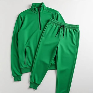 Ensemble de survêtement unisexe vert, sweat-shirt à demi-zip, pantalon à cordon de serrage, séchage rapide, couleur unie, vêtements décontractés, automne, adulte, longueur intégrale - Product Image 4