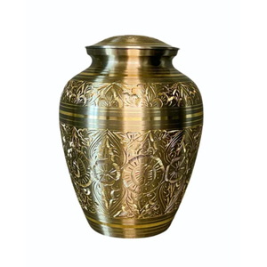Urne funéraire en laiton gravée de style américain pour cendres humaines adultes, écologique, artisanale, durable, en métal, pour commémoration et inhumation - Product Image 1