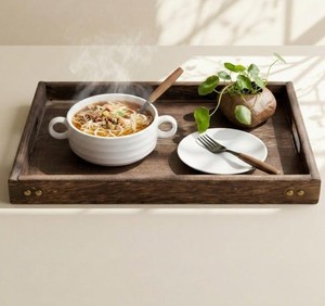 Plateau en bois d'olivier massif de qualité supérieure, fait main, carré, plateau de service pour aliments, plateau décoratif pour café et thé, plateau de service avec poignée - Product Image 6