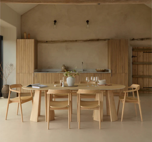 Ensemble de table à manger ovale en bois massif Mindi Mani, style minimaliste - Product Image 1