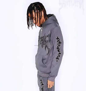 Survêtement évasé à logo personnalisé Survêtement 100 coton à ourlet brut Pantalon de survêtement évasé à capuche Pantalon de survêtement pour homme - Product Image 4