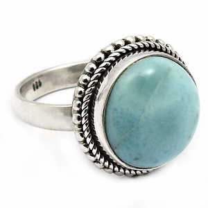 Anillos Vintage de Plata de Ley con Gema de Larimar Natural de Corte Redondo, Joyería Retro al Por Mayor para Mujer con Sello 925 - Product Image 1