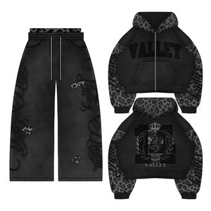 Nouvel ensemble de survêtement d'hiver personnalisé de haute qualité, coupe-vent, respirant, avec sweat à capuche zippé et poches latérales, effet délavé soleil - Product Image 2
