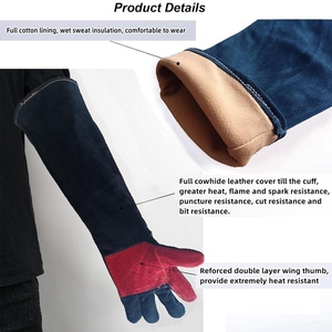 Gants de soudage en cuir de vachette pleine fleur de qualité supérieure, à manchette longue, résistants à la chaleur et aux étincelles, pour la sécurité des mains, la construction et la lutte contre les incendies - Product Image 5