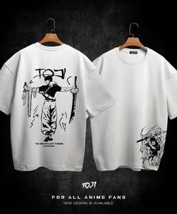 Unisex Oversized Graphic T-Shirt, Anime Inspired Streetwear Short Sleeve Cotton <b>Tee</b>, Casual Urban Fashion Shirt, Black and <b>White</b> - Product Image 1