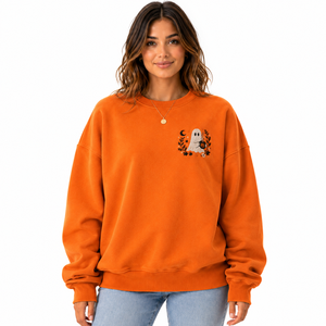 Halloween Oversized Women's Crewneck Sweatshirt Orange Cotton Fleece Hoodies Custom Embroidery Casual Streetwear Factory <b>Direct</b> - Product Image 1