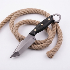 Couteau de chasse et d'extérieur EDC à lame fixe en acier forgé à la main, manche en Micarta, anneau de maintien, vente en gros, OEM, fabricant sur mesure - Product Image 1