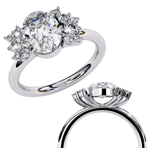 Anillo de Compromiso de Moissanita con Corte Ovalado, Banda Nupcial Redonda Brillante, Chapado en Oro Blanco, Joyería para Mujer - Product Image 1