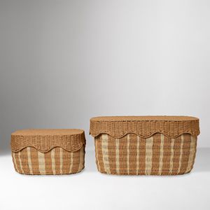 Juego de 2 cestas de almacenamiento festoneadas con tapa, hechas en Vietnam, con precio de mayoreo, OEM, ODM, en varios colores. - Product Image 2
