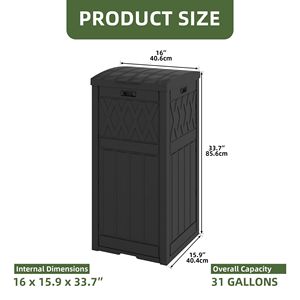 Poubelle d'intérieur mince 80L en PP avec couvercle superposé et plateau anti-goutte, bac à déchets étanche pour patio, terrasse, jardin, noir - Product Image 2