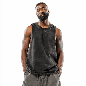 Débardeur homme été haute qualité, streetwear, 100% coton respirant et délavé à l'acide, débardeur homme épais avec motifs streetwear. - Product Image 3
