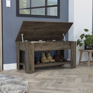 Tavolo Estensibile con Ripiano Inferiore e Scarpiera Poligon, Finitura Marrone Scuro - Product Image 1