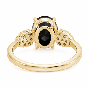 Bijoux pour femmes en or 10K 14K 18K et argent 925 935, diamant noir ovale naturel avec grappe de diamants latéraux, style classique pour fiançailles - Product Image 4