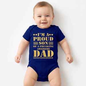 Combinaison bébé garçon à manches courtes en coton imprimé, motif « Fier Fils, Papa Incroyable », vêtement décontracté pour nourrisson, design personnalisé, réversible - Product Image 1