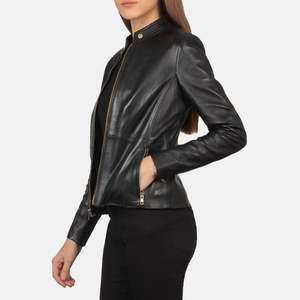 Rave Black Sheep Skin Leather <b>Biker</b> <b>Jacket</b> Winter Women's Quilted Stand Collar Breathable Eco-Friendly Customized Color Size - Product Image 2