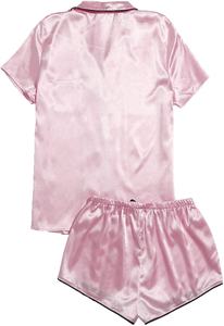 Premium Quality Satin <b>Women's</b> Beautifully Soft Short Sleeve Notch Collar Top and Shorts <b>Pajama</b> Set Night Gown <b>Women</b> Dresses - Product Image 2