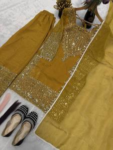 Indian Ethnic Silk Stitched Georgette Heavy Embroidery Kurta/<b>Kurti</b> Women Party Winter Summer Moisture Wicking Quick Dry - Product Image 4