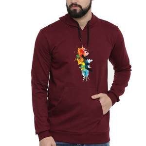 Sudadera con Capucha Color Granate para Hombre con Estampado Abstracto Colorido, Corte Regular, Manga Larga, Estilo Casual, Diseño con Bolsillo Frontal - Product Image 1