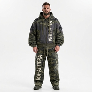 Conjunto de Sudadera con Capucha y Pantalones Cargo de Camuflaje Verde para Hombre, Ropa Deportiva Holgada, Estilo Urbano, Personalizable, OEM, ODM, Venta al Por Mayor - Product Image 1