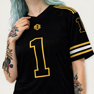 Maillot de football américain en maille noire OEM pour femmes, respirant, en polyester, pour équipes sportives, avec numéro personnalisé, vente en gros, fabricant - Product Image 5