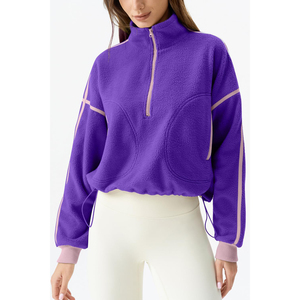 Sudadera extragrande de forro polar morado para mujer Harry Johnson con media cremallera, cuello alto, hombros caídos, manga larga y corte cropped, ideal para otoño. - Product Image 4