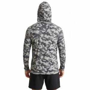 Chemise de pêche à manches longues pour homme avec capuche UPF 50 anti-UV, couleur unie beige et noir, pull-over - Product Image 2