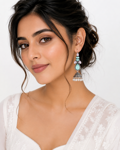 Bohemian Drop <b>Earrings</b> With Monalisa And Pink Stones In Antique <b>Silver</b> Plated Brass For Women Party Jewelry - Product Image 1