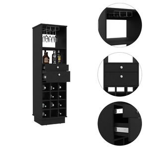 Mobile Bar Classico Nero con Due Cassetti e Dodici Portabottiglie Integrati - Product Image 3