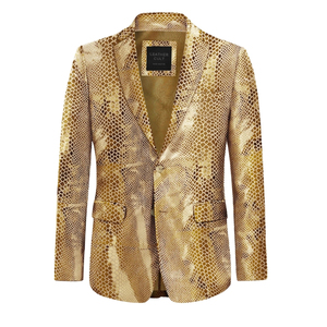 <b>Men's</b> <b>Yellow</b> Snake Print <b>Blazer</b> Single Breasted Suit Jacket Turn-down Collar Regular Fit Coat - Product Image 1