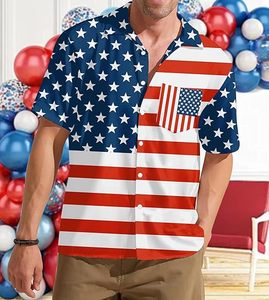 Chemise hawaïenne rouge, blanche et bleue pour hommes, chemise patriotique pour les vacances à la plage - Product Image 4