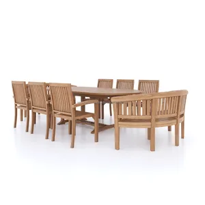 Ensemble de salle à manger moderne en bois de teck pour restaurants en plein air et parcs Tables ovales Chaises Bancs - Product Image 1