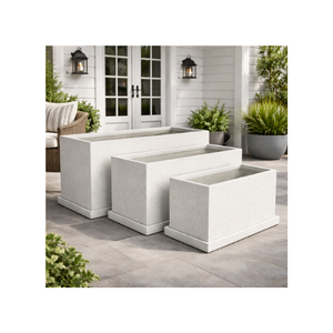 Jardinières rectangulaires à plusieurs niveaux en fibre de verre, de bonne qualité et durables, prêtes à être expédiées, pour jardin extérieur et patio. - Product Image 1