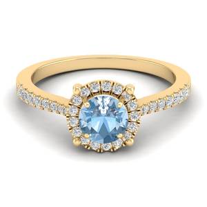 แหวนหมั้นเพชรพลอยอะความารีนทรงกลมเจียระไน 0.84 กะรัต ทำมือโดย REYES สำหรับผู้หญิง แหวนทองคำแท้ 14K ประดับเพชรพลอยประจำเดือนเกิด - Product Image 1