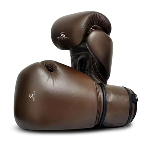 Gants de boxe vintage en cuir véritable marron, design à sangles, équipement d'entraînement et de sparring MMA Muay Thai 2026 - Product Image 4