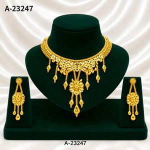 A-23189เครื่องประดับงานแต่งงานแบบคลาสสิกของผู้หญิงต่างหูสร้อยคออัลลอยชุบทองลายดอกไม้ - Product Image 5