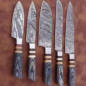 Ensemble de couteaux de chef professionnels en acier Damas écologique, 5 pièces, manche en bois de rose, logo personnalisé, MOQ 10 pièces, acier – Vente chaude - Product Image 5