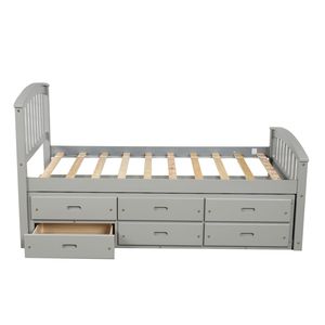 Letto a piattaforma in legno massello Orisfur Twin Size con 6 cassetti per bambini - Product Image 6