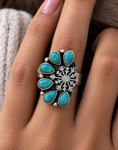 Turquoise Pear Shape Stone Silver Handmade <b>Ring</b> Snowflake Design Western Boho <b>Statement</b> Gemstone Jewelry Southwestern <b>Ring</b> - Product Image 1
