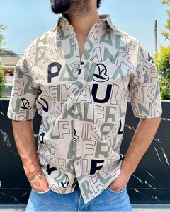 Mens Summer Cotton <b>Shirt</b> With Artistic Geometric Motifs Short Sleeves Relaxed Feel Lightweight Construction And Contemporary Sty - Product Image 3