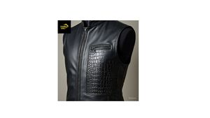 Chaleco de Cuero Grabado en Relieve para Hombre, Marca Champ King, Negro, Casual, Transpirable, Ecológico, con Botones, para Invierno - Product Image 3