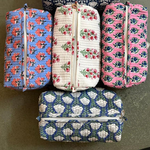 Wholesale Canvas Women Travel Bag <b>Makeup</b> Toiletry Pouch Monogram Floral Quilted Custom Cosmetic Bag - Product Image 5