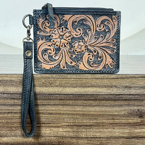 2026 New Genuine Tooled Leather Mini Floral Design Women Wristlet <b>Wallet</b> Zipper Pouch ATM Credit <b>Card</b> <b>Holder</b> For Shopping - Product Image 4