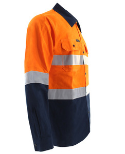 Chemise de travail réfléchissante bleu marine pour homme, manches longues, uniforme en coton haute visibilité avec bandes argentées - Product Image 3