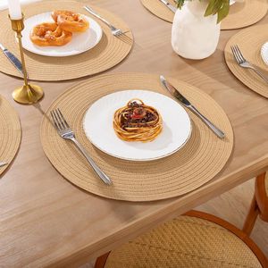 Set of 6 15 Inch Round Braided Cotton Polyester Heat-Resistant Placemats Washable <b>Table</b> <b>Mats</b> for Dinner Party - Product Image 4