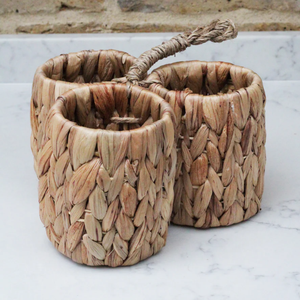 Organizador de utensilios de cocina rústico de 3 secciones, de jacinto de agua tejido, con asa, color natural, tamaño personalizable, venta al por mayor - Product Image 2