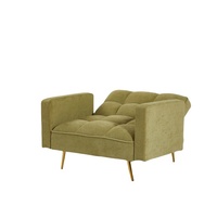 Canapé-lit convertible en tissu Teddy vert, forme 1, avec pieds en métal doré