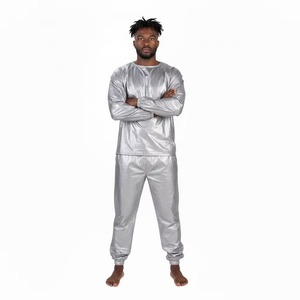 Combinaison de sauna argentée pour hommes, en polyester, col rond, longueur intégrale, taille élastique, pour la perte de poids, utilisation à domicile, toutes saisons - Product Image 6