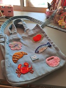 KANT K Beaded Fashion Minimal Aesthetic Open Closure Canvas Tote Bag - Product Image 3